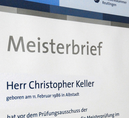 Meisterbrief von Christopher Keller