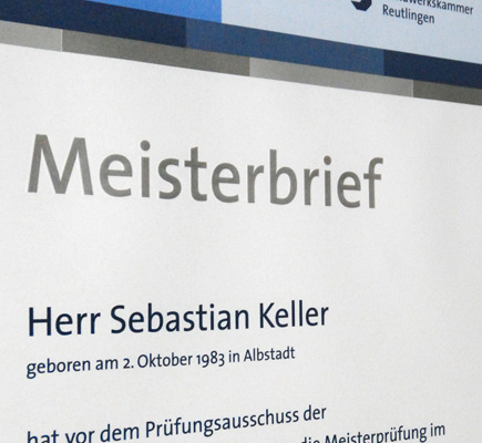 Meisterbrief von Sebastian Keller